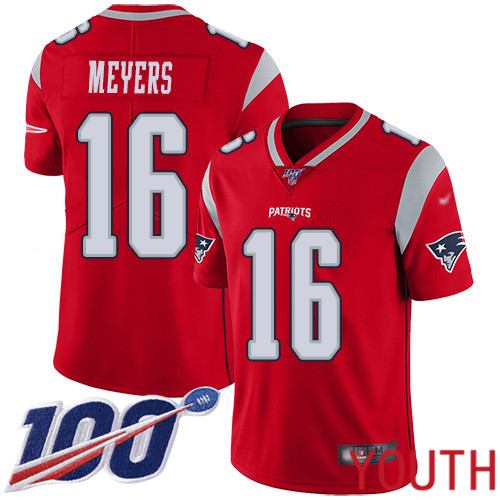 New England Patriots Football #16 100th Season Inverted Limited Red Youth Jakobi Meyers NFL Jersey